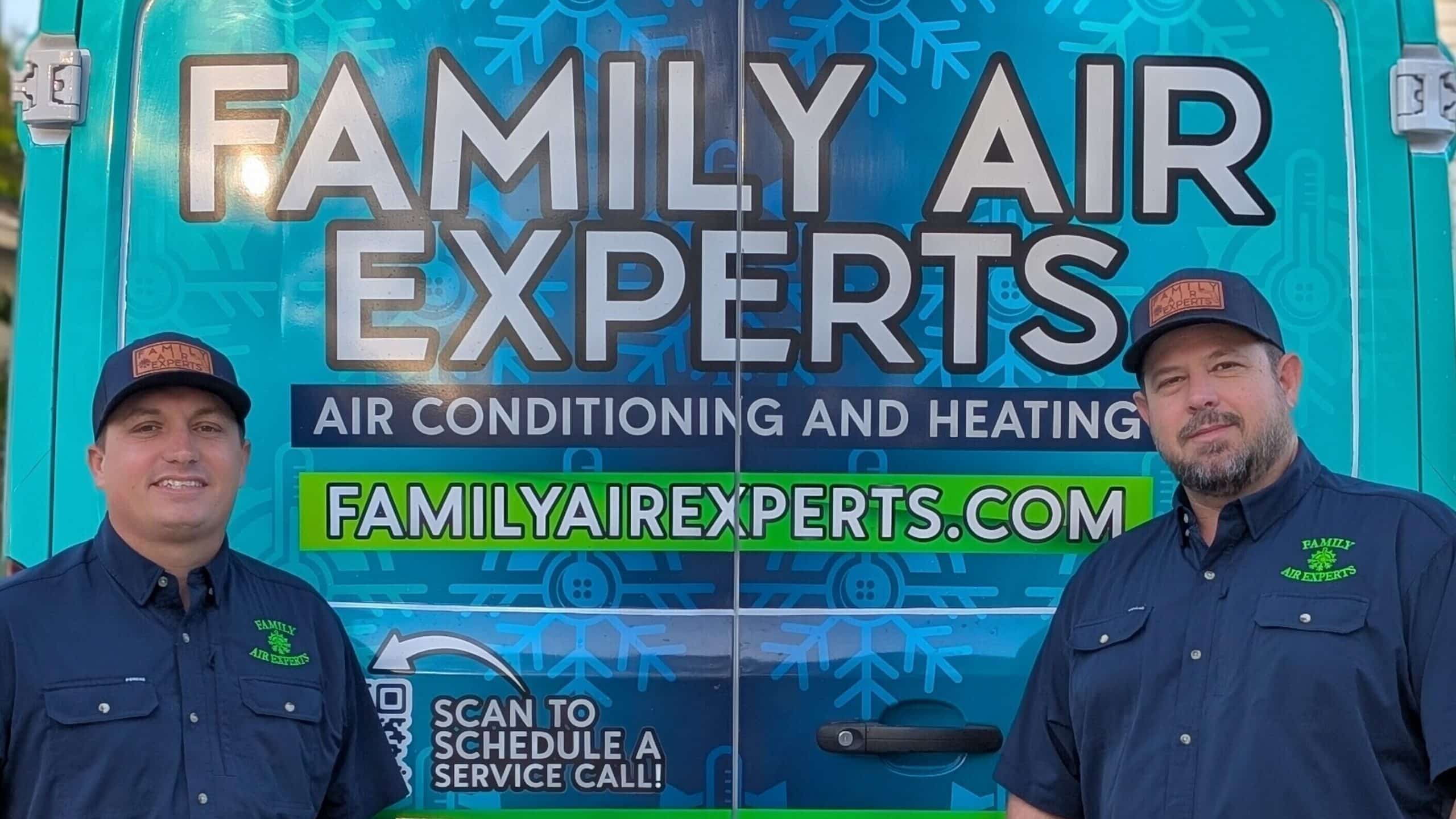 AC Warranty Services in the Treasure Coast 8 Our Owners, Dalton & Nathan, Standing with one of our Service Vans